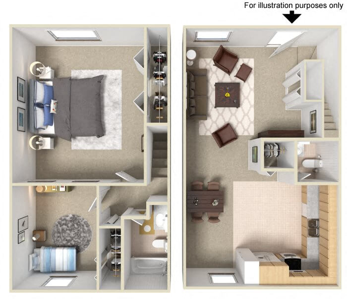 Floor plan for 2 beds, 1.5 baths, 1296 sqft